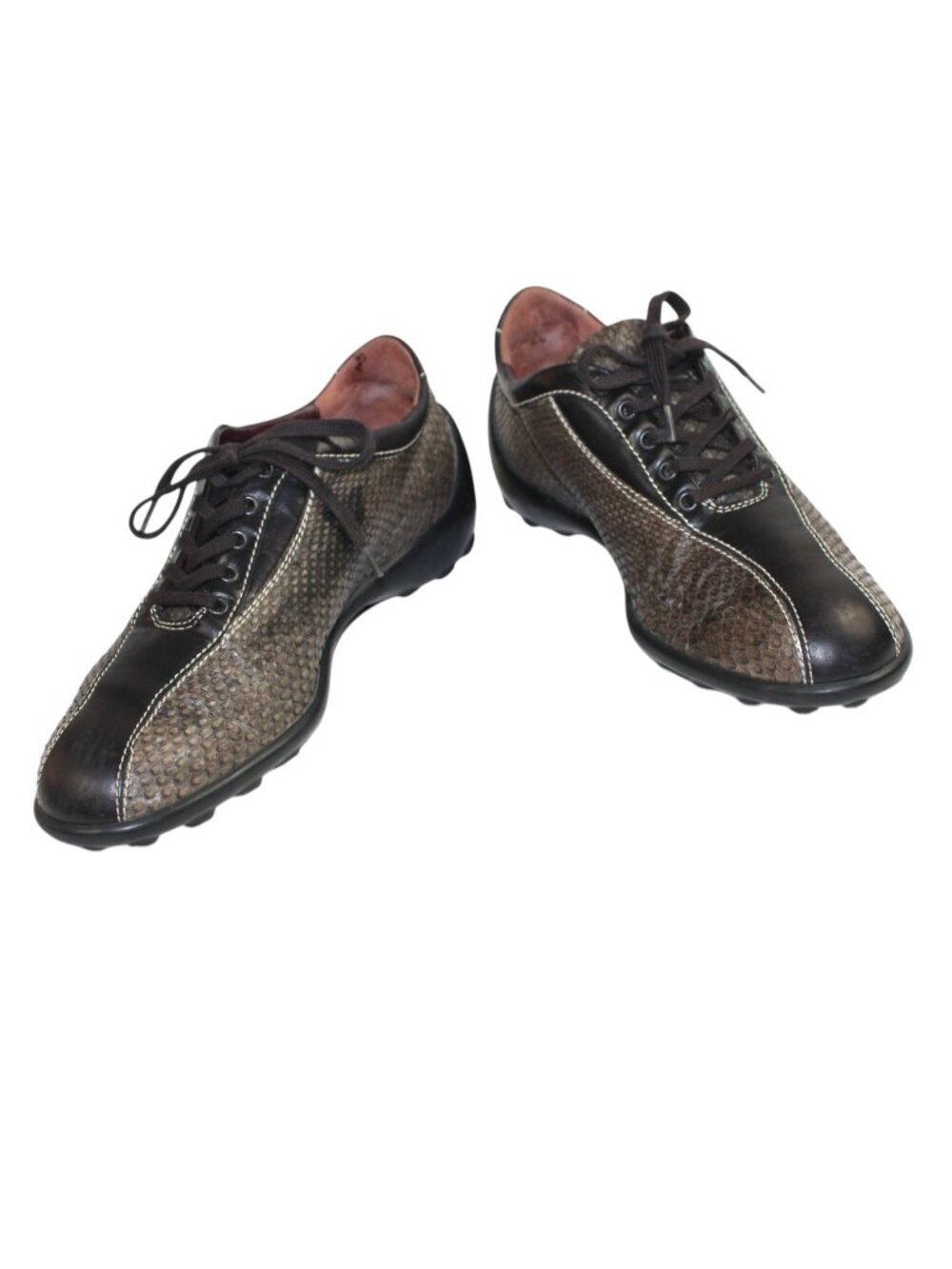 Tod’s Taupe Brown Snakeskin Embossed Leather Lace-Up Low Profile Driving Sneaker - Picture 8 of 10